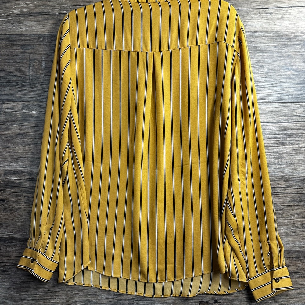 Maurices Mustard Yellow Striped Long Sleeve Relaxed Blouse - Picture 2 of 8